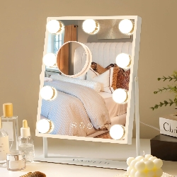 VANITII Hollywood Spiegel Vanity Spiegel met Lichten, Touch Control 3 Kleuren Dimbaar, 360° Rotatie 25 x 31cm, Wit