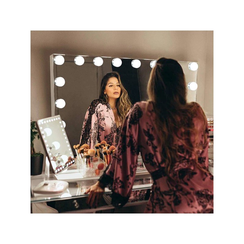 VANITII Grote Hollywood Dressing Mirror met Licht Bluetooth Desktop Wall Mounted Metal Wit