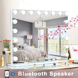 VANITII Grote Hollywood Dressing Mirror met Licht Bluetooth Desktop Wall Mounted Metal Wit