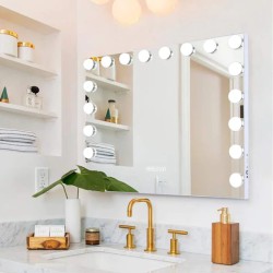 VANITII Grote Hollywood Dressing Mirror met Licht Bluetooth Desktop Wall Mounted Metal Wit