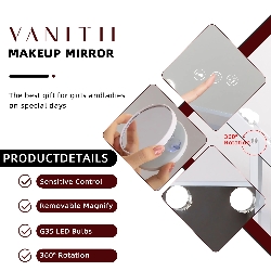 VANITII Hollywood Spiegel Vanity Spiegel met Lichten, Touch Control 3 Kleuren Dimbaar, 360° Rotatie 25 x 31cm, Wit