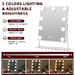 VANITII Hollywood Spiegel Vanity Spiegel met Lichten, Touch Control 3 Kleuren Dimbaar, 360° Rotatie 25 x 31cm, Wit