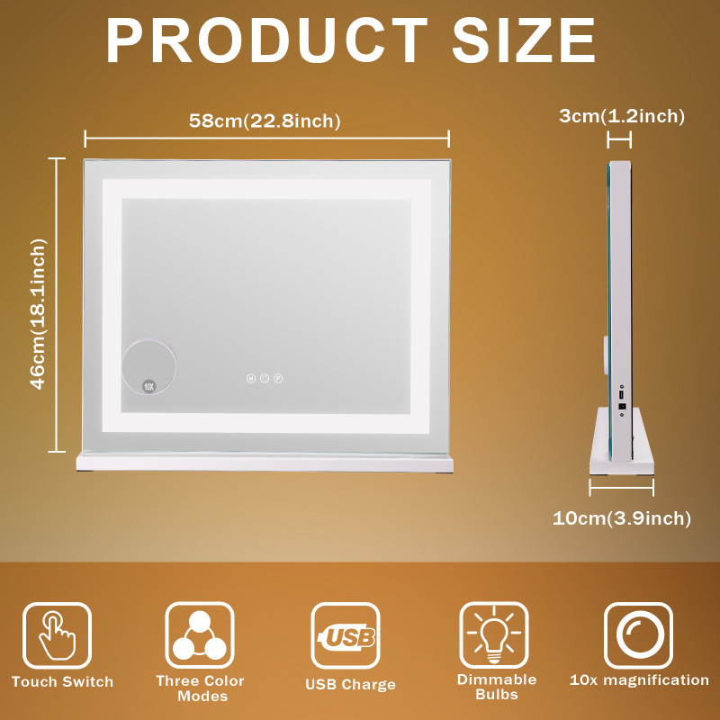 Hollywood Led Strip kapspiegel -Aanpasbare helderheid & 3 kleurenlichten