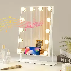 VANITII Bluetooth Hollywood Vanity Makeup Mirror with Lights Wireless Charging Metal Tabletop White