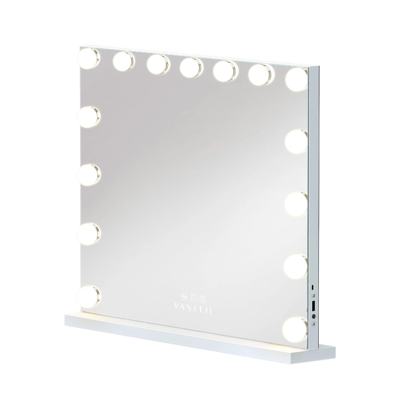 VANITII Grote Hollywood Vanity Spiegel met Lichten Bluetooth Tabletop Wall Mount Metaal Wit