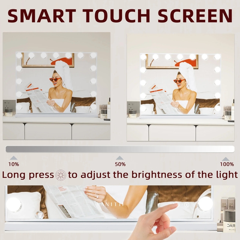 VANITII Grote Hollywood Vanity Spiegel met Lichten Bluetooth Tabletop Wall Mount Metaal Wit