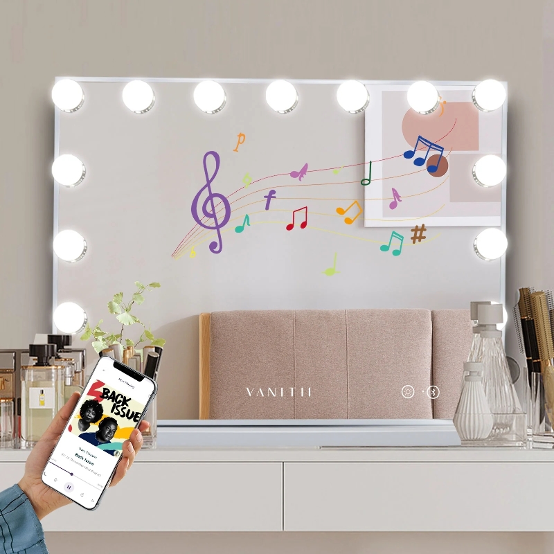 VANITII Grote Hollywood Vanity Spiegel met Lichten Bluetooth Tabletop Wall Mount Metaal Wit