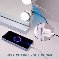 VANITII Grote Hollywood Vanity Spiegel met Lichten Tafelblad Muur Mount Metaal Wit 80*58cm