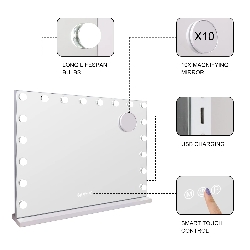 VANITII Grote Hollywood Vanity Spiegel met Lichten Tafelblad Muur Mount Metaal Wit 80*58cm