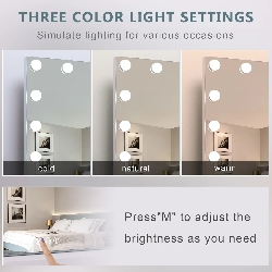 VANITII Grote Hollywood Vanity Spiegel met Lichten Tafelblad Muur Mount Metaal Wit 80*58cm