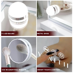 VANITII Grote Hollywood Vanity Spiegel met Lichten Wandmontage Tafelblad Metaal Wit